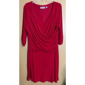 B-Slim Women's Red Body Shaping Faux Wrap Dress Plus Size 1X